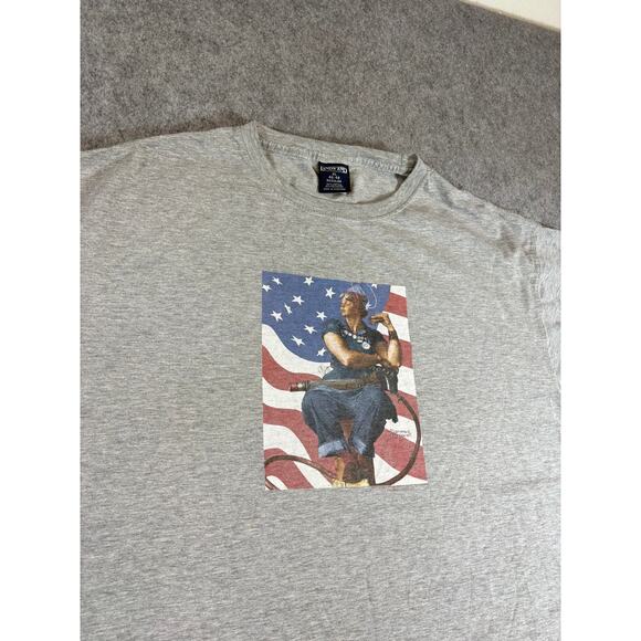VTG 90s Lands End Norman Rockwell Rosie The Riveter Shirt Mens Gray Patriotic XL - Picture 4 of 7